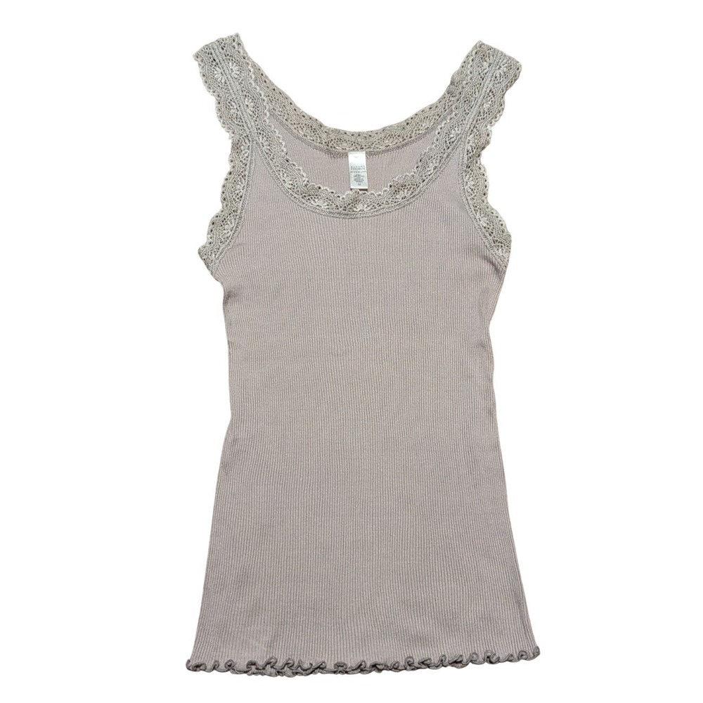 Banana Republic Y2K Lace Trim Ribbed Tank Taupe Sz M Boho Fairy Grunge Festival